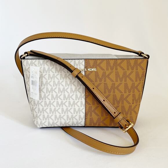 MICHAEL KORS Jet Set Small Two-Tone Logo Crossbody Bag Ivory Brown - Picture 9 of 9